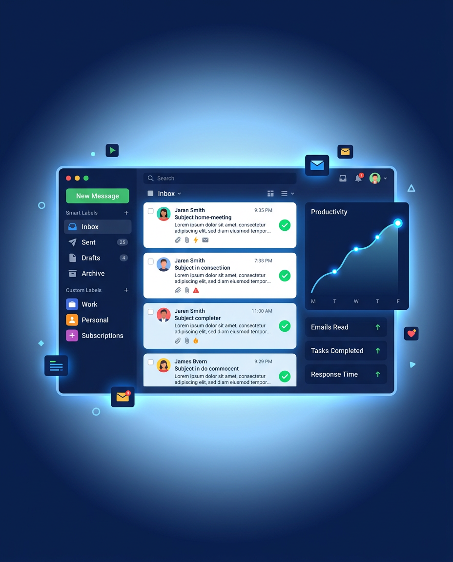 Illustration of a clean, organized AI-powered inbox dashboard